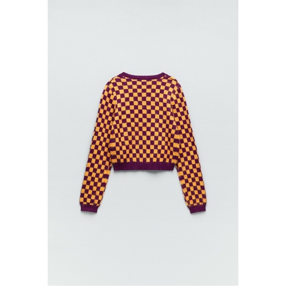 NWT Zara Wool Blend Plaid Knit Cardigan Jacket Size LARGE - Picture 4 of 7